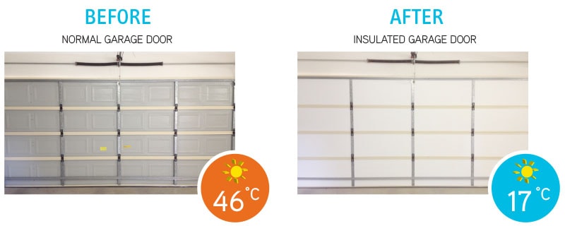 garage door before and after insulation of insulated door
