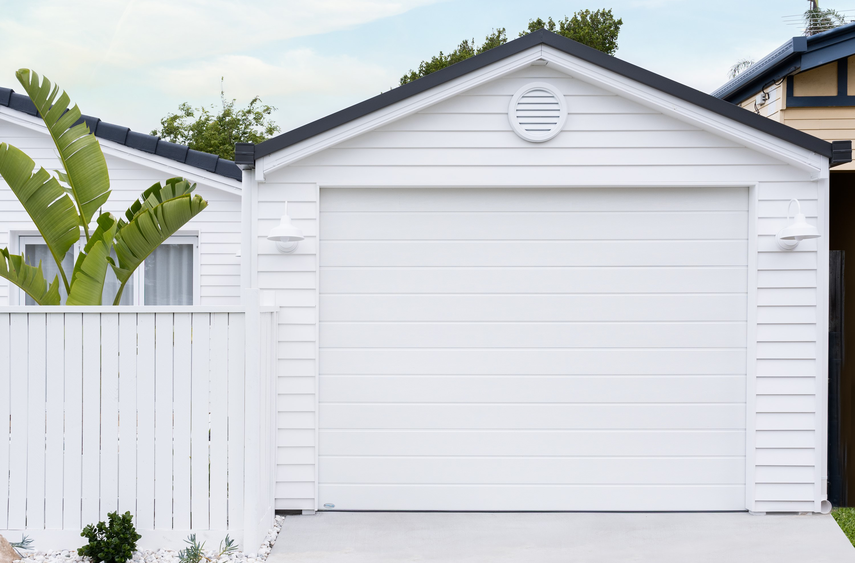 Single carport garage door in perisher white